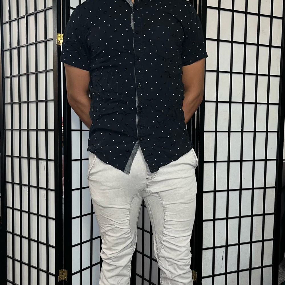 Port Authority Black and White Casual Button Down Shirt